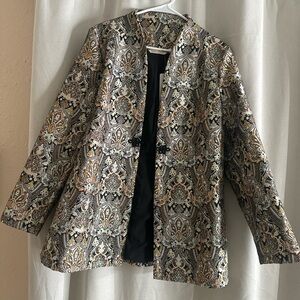Soft Surroundings Black and Gold Patterned Blazer